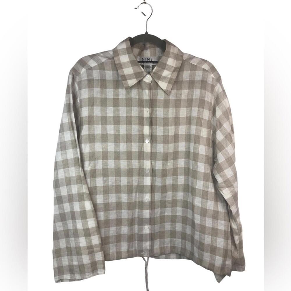 Nine & Company Buffalo Check Top Blouse Linen Drawstring/Cotton Blend
